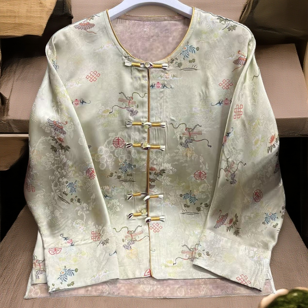 《文房四宝》新中式国风老料桑蚕丝重磅双面双穿外套A25