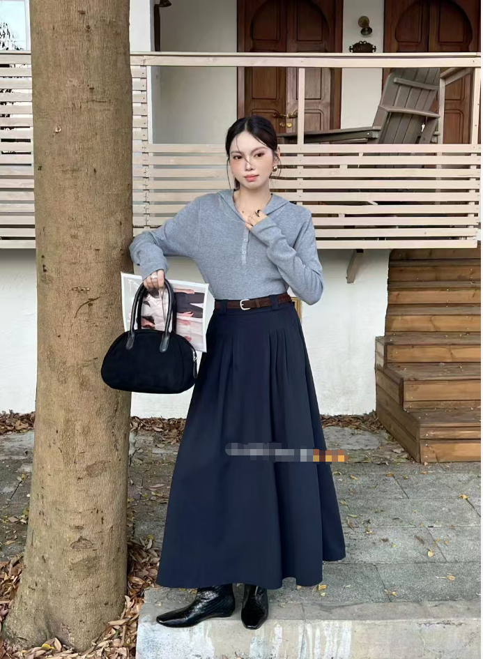 盛雅姿法式时尚休闲百搭显瘦高腰A字半身裙（裙长83左右）9909