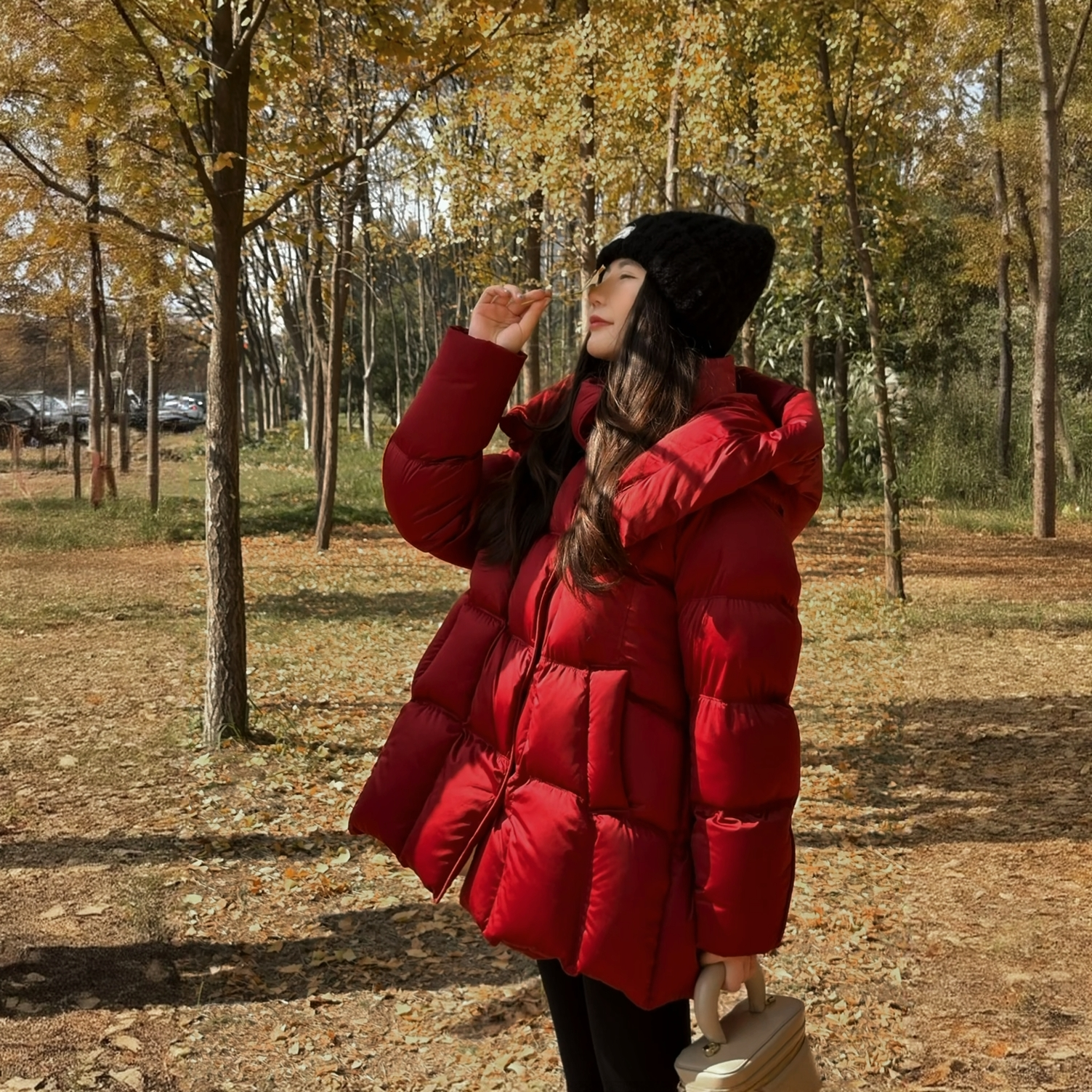 【林小倩】塔夫绸小富婆冬季厚款女中长款高定连帽95白鹅绒服