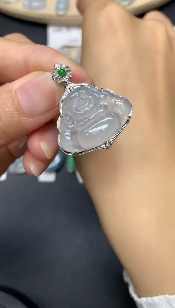 翡翠18K金镶嵌吊坠(不含链)佛公【无服务费】