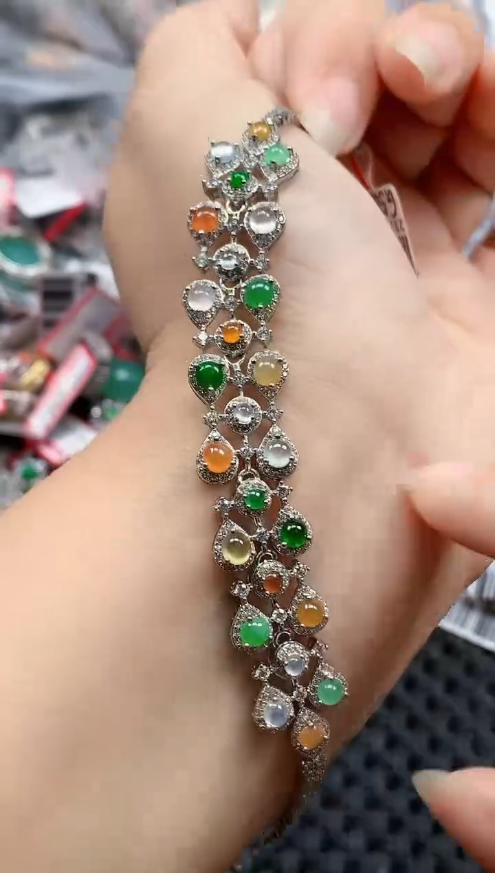 银S925镶嵌戒指翡翠天然A货缅甸翡翠