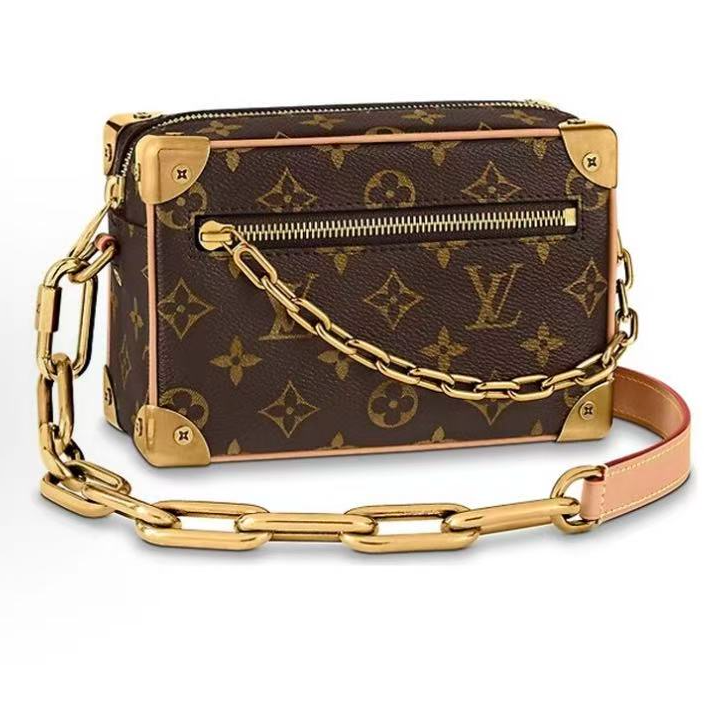 99新 LouisVuitton/路易威登 秀款绝版soft trunk金链棕老花盒子