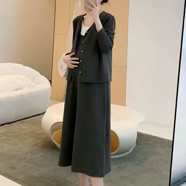 大码孕妇套装2025新款时尚洋气连衣裙女孕期慵懒风两件套显瘦2502