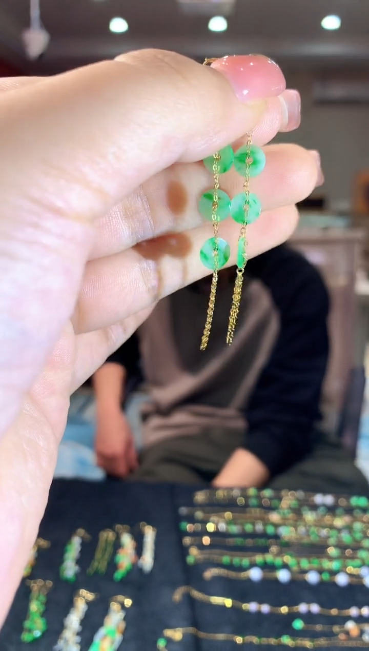 【闪购商品】翡翠18K金镶嵌耳饰360zjh时尚