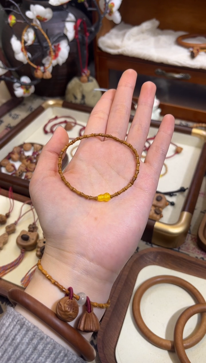 手串桃核【桃缘行】竹节「黄色葫芦」桃木桃核辟、挡、驱、护 备注手围