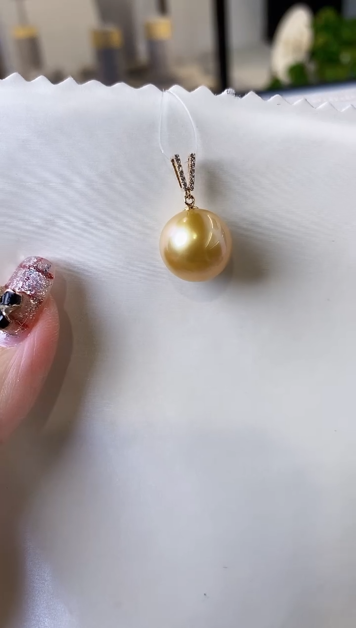 【闪购商品】海水珍珠吊坠(不含链)18K金镶嵌13-14南洋金珍珠吊坠