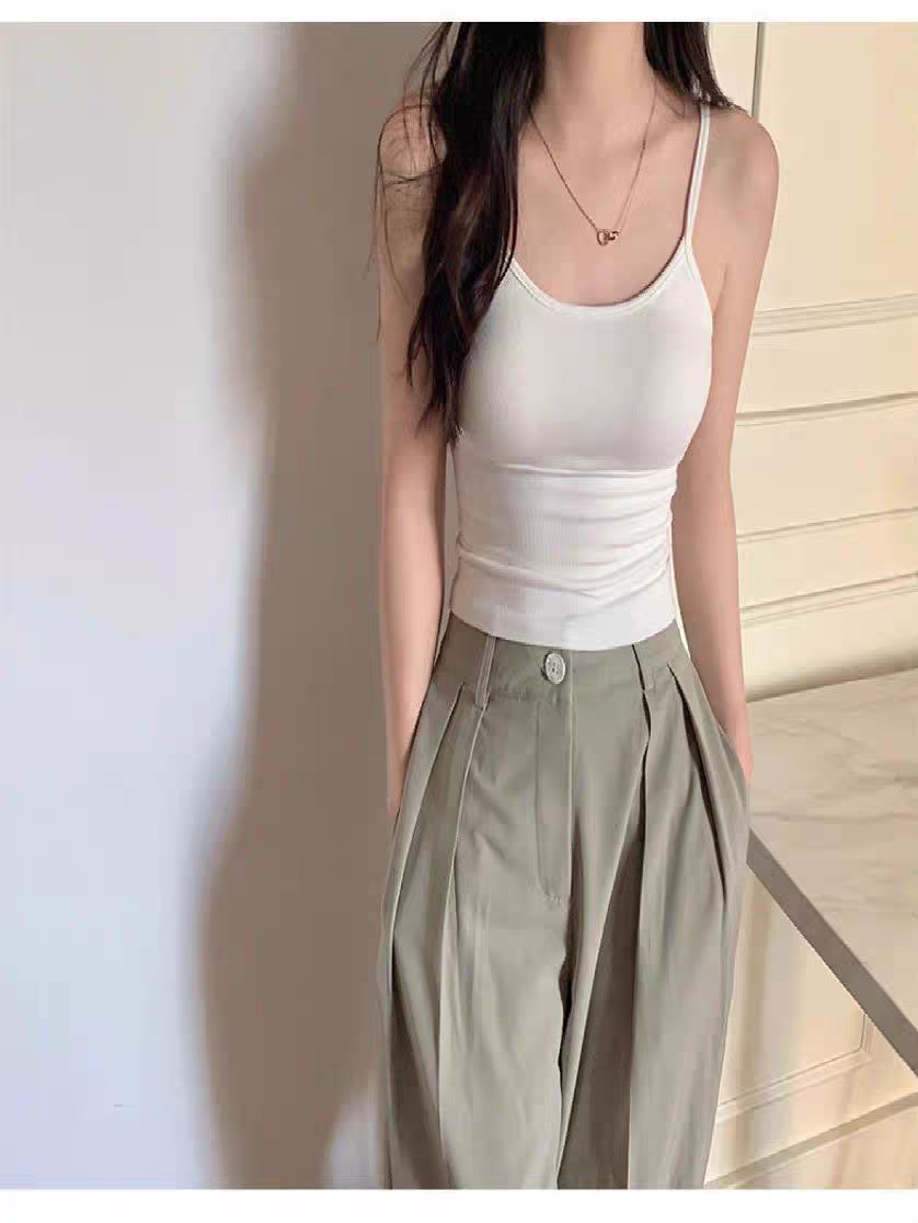 夏季高质量自带胸垫内搭纯欲中长款吊带背心