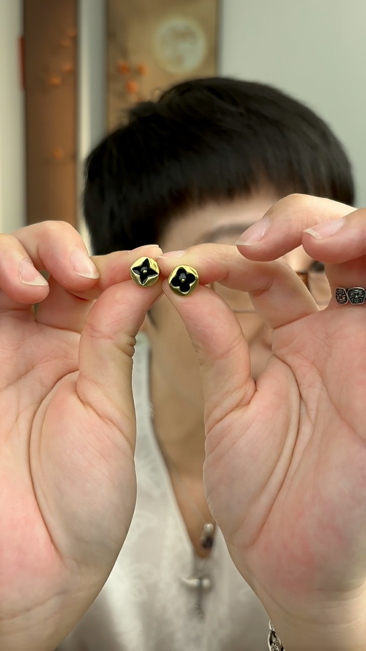 无925银纯银耳饰古金四叶18