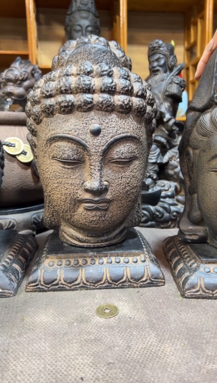 陶土大佛首+莲花底座