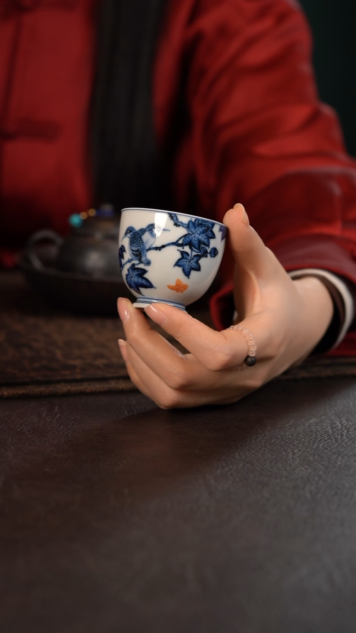 【闪购商品】杯洪印慕明矾红芙蓉双翠小直口杯