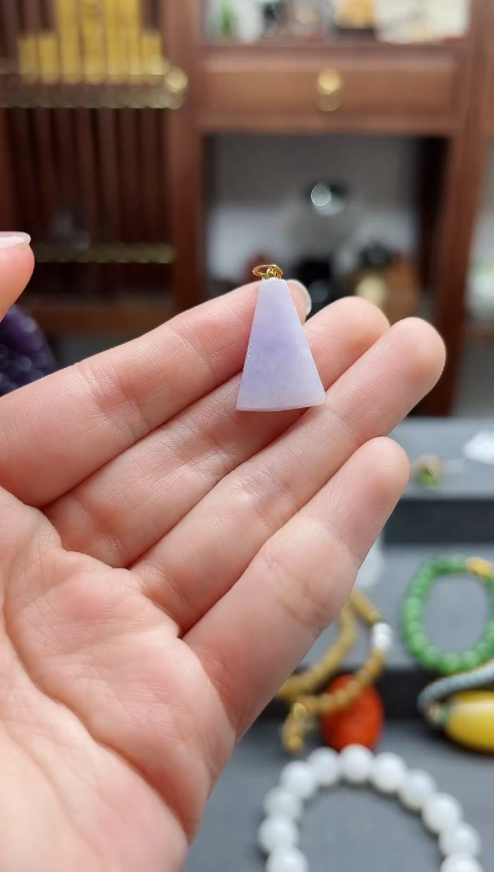 【闪购商品】翡翠颈饰18K金镶嵌18k金翡翠无事牌吊坠YD赠链