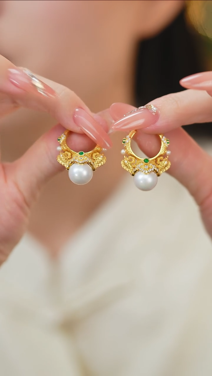 银S925镶嵌淡水珍珠耳坠新款