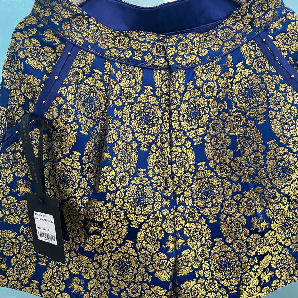 【四川工美蜀锦】新中式中国风桑蚕丝蜀锦黑地立狮宝花纹高定短裤新