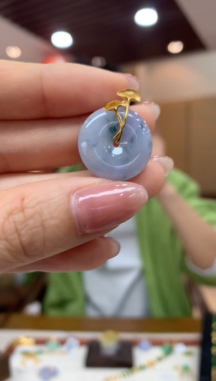 吊坠(不含链)18K金镶嵌翡翠平安扣