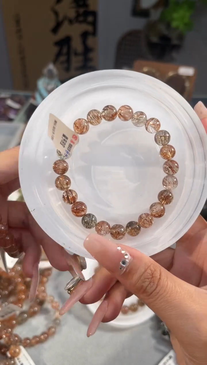 水晶手串未镶嵌黑金超七手串8+