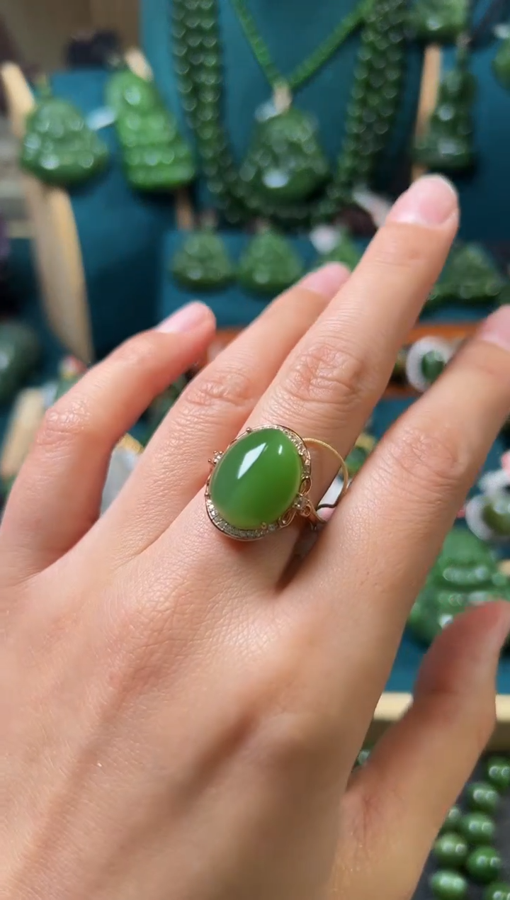【闪购商品】和田玉（碧玉）戒指银S925镶嵌碧玉