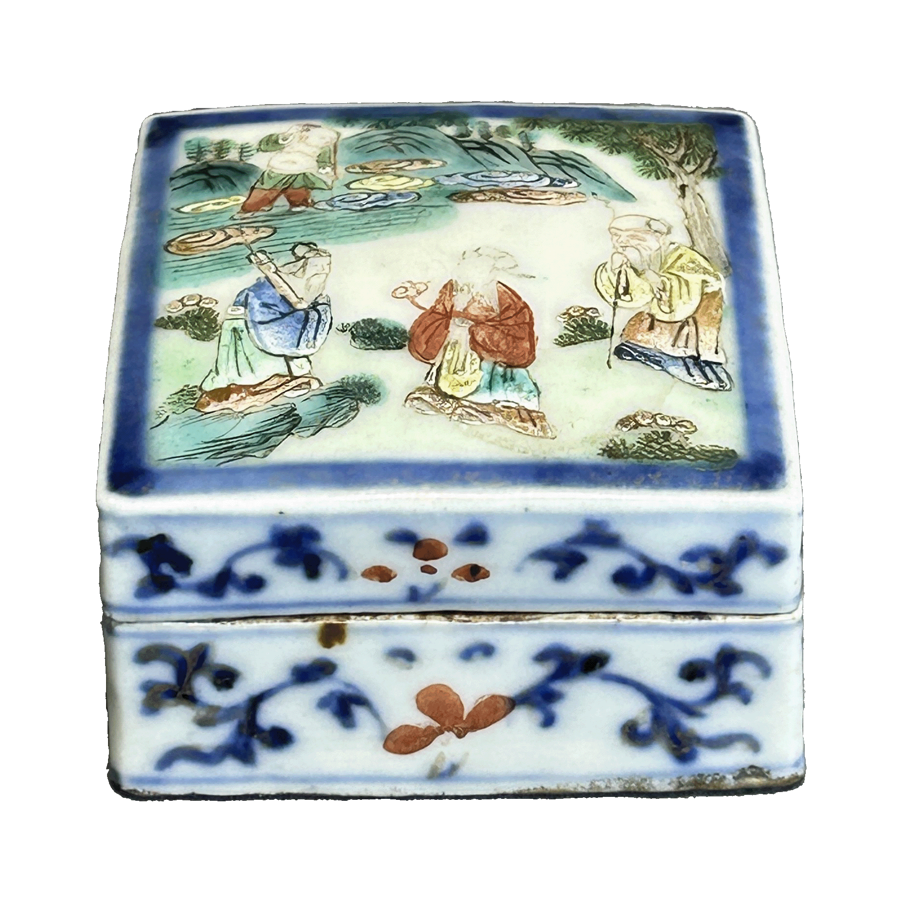 25155003x青花粉彩福禄寿喜纹四方盖盒