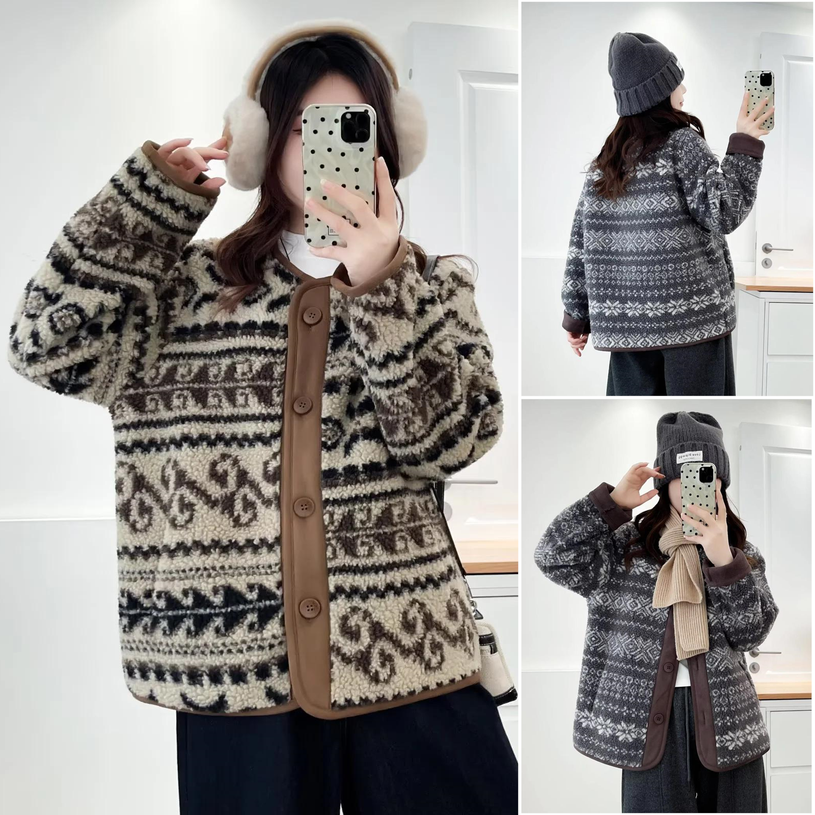 2025胖mm大码女装冬装别致V领复古花纹外套单排扣保暖中年女上衣