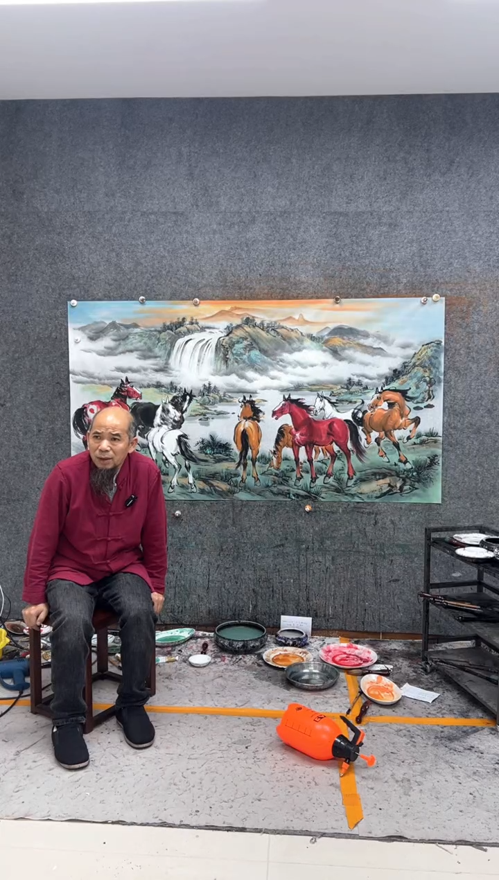 国画恩****）盛世八骏 带收藏证书