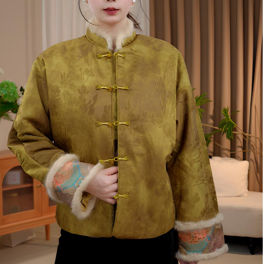 新中式国风棉服外套女秋冬水貂毛拼接棉衣2025D8533-七月杭锦仓