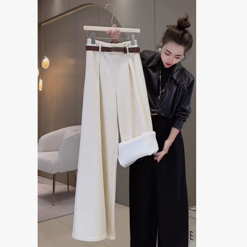 【橙子定制】（加绒加厚）新款时尚高级质感显瘦百搭阔腿裤#27798