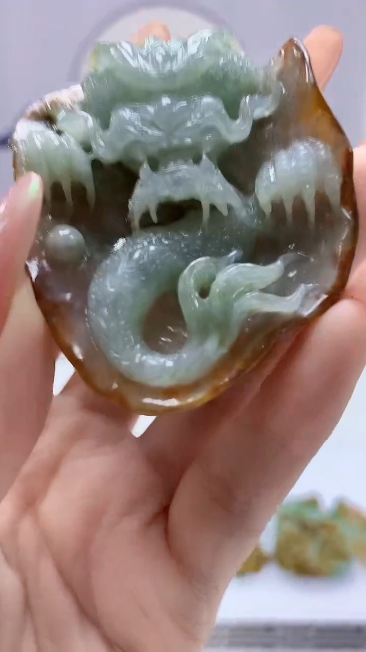 【闪购商品】定制翡翠未镶嵌4852DD-毛货赠珠链龙牌42