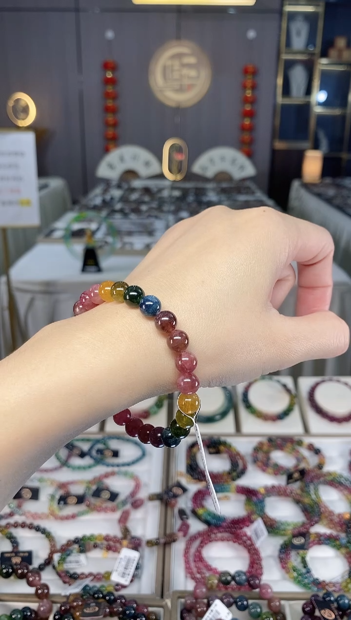 未镶嵌透体老矿碧玺彩虹单圈手串7mm+碧玺hon多样性发货一条