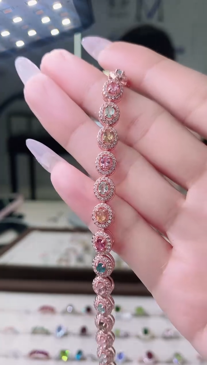 【闪购商品】碧玺手链银S925镶嵌81-2