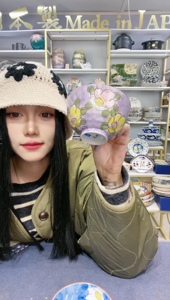 【闪购商品】碗有田烧手绘山茶花饭碗12cm一只