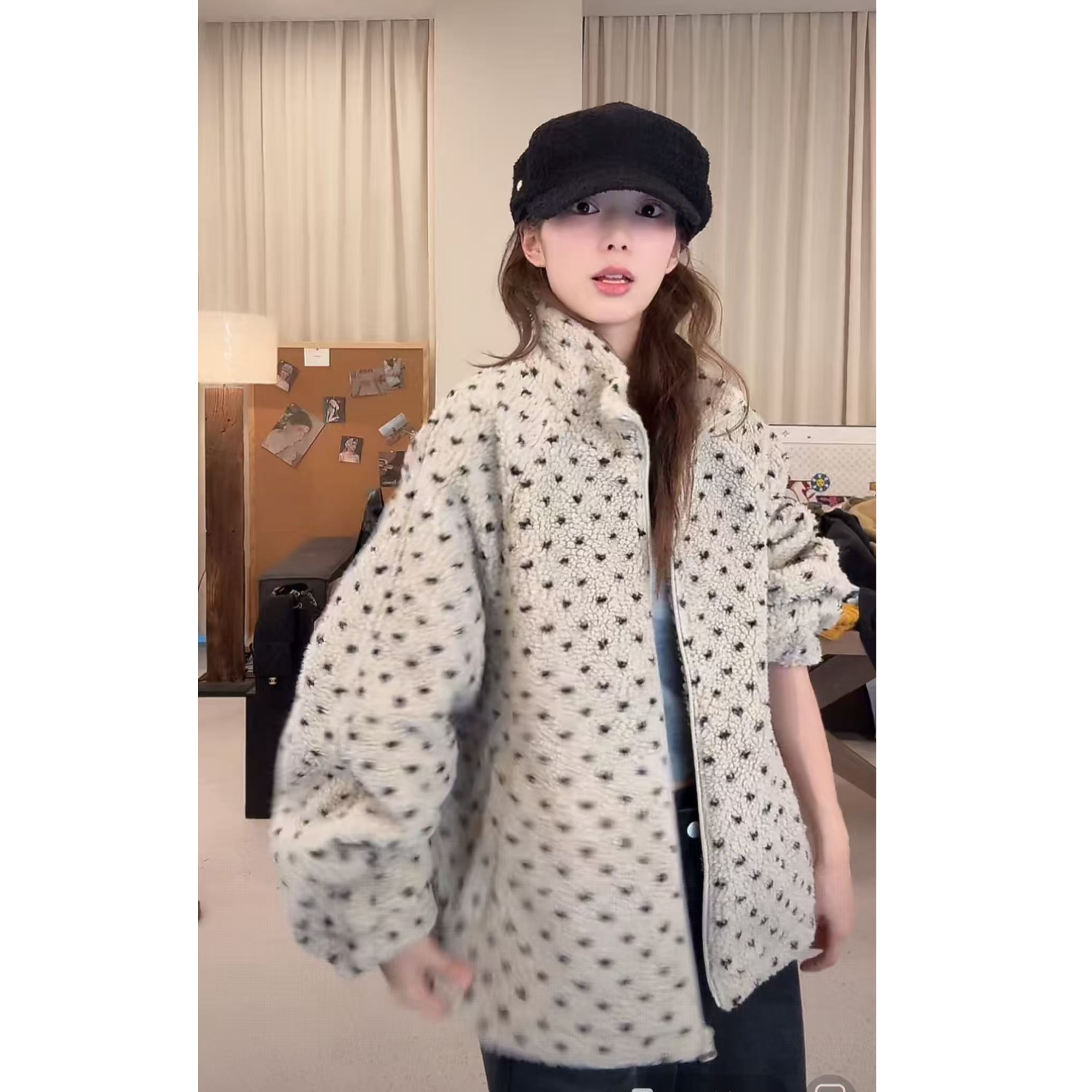 「费尔岛棉服」早冬减龄提花羔毛绒棉服保暖外套