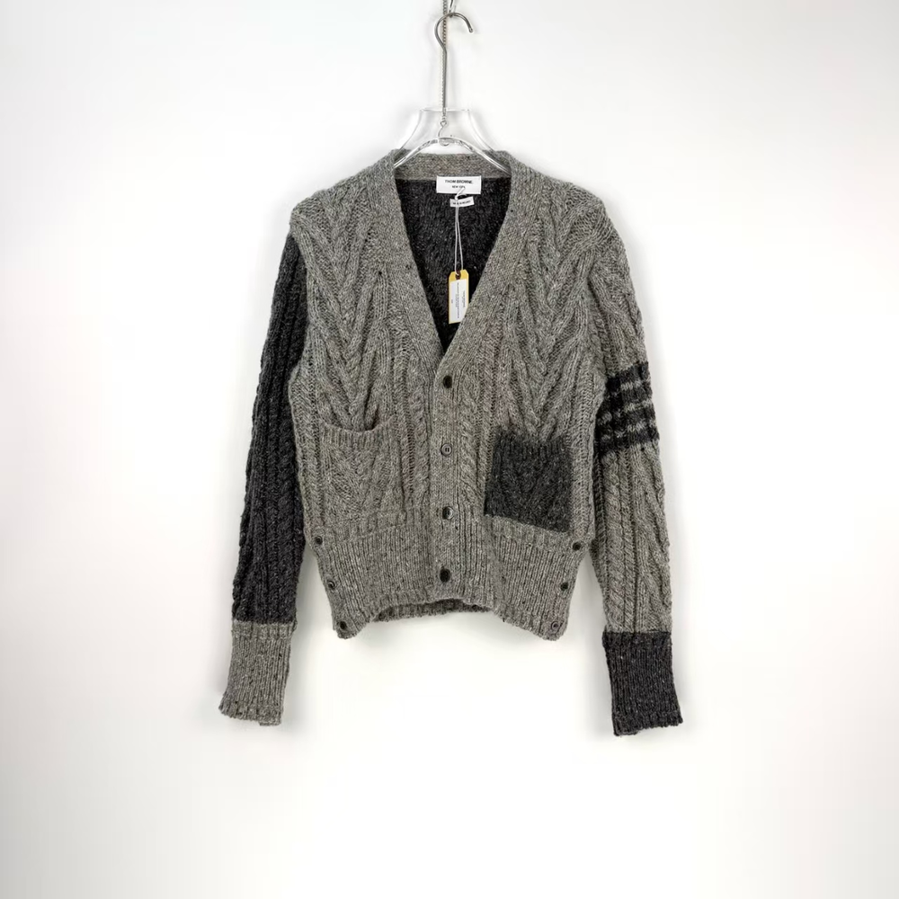 未使用 THOMBROWNE 拼色四条纹针织开衫 灰色/3