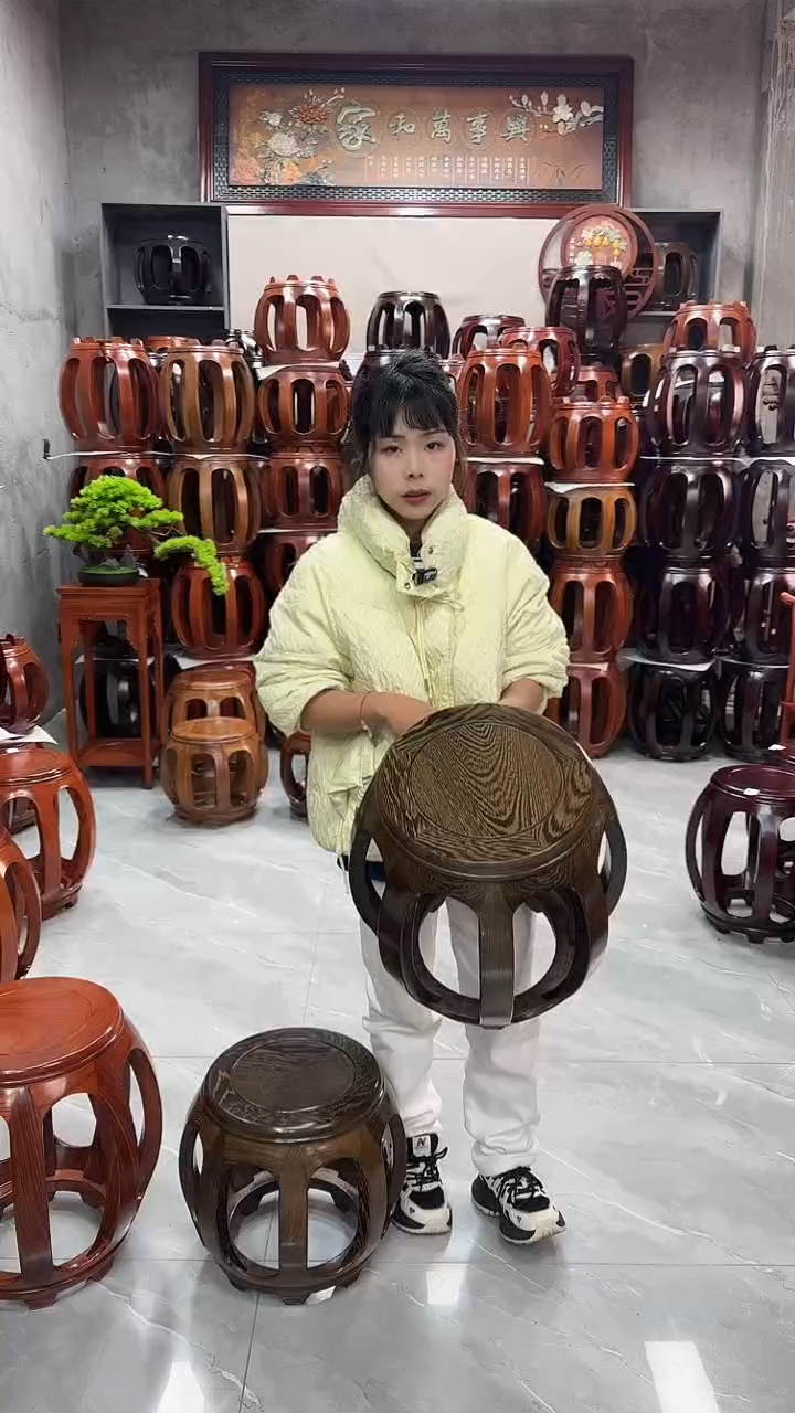 【闪购商品】鸡翅木类家具鸡翅木大号鼓凳一对（两条）