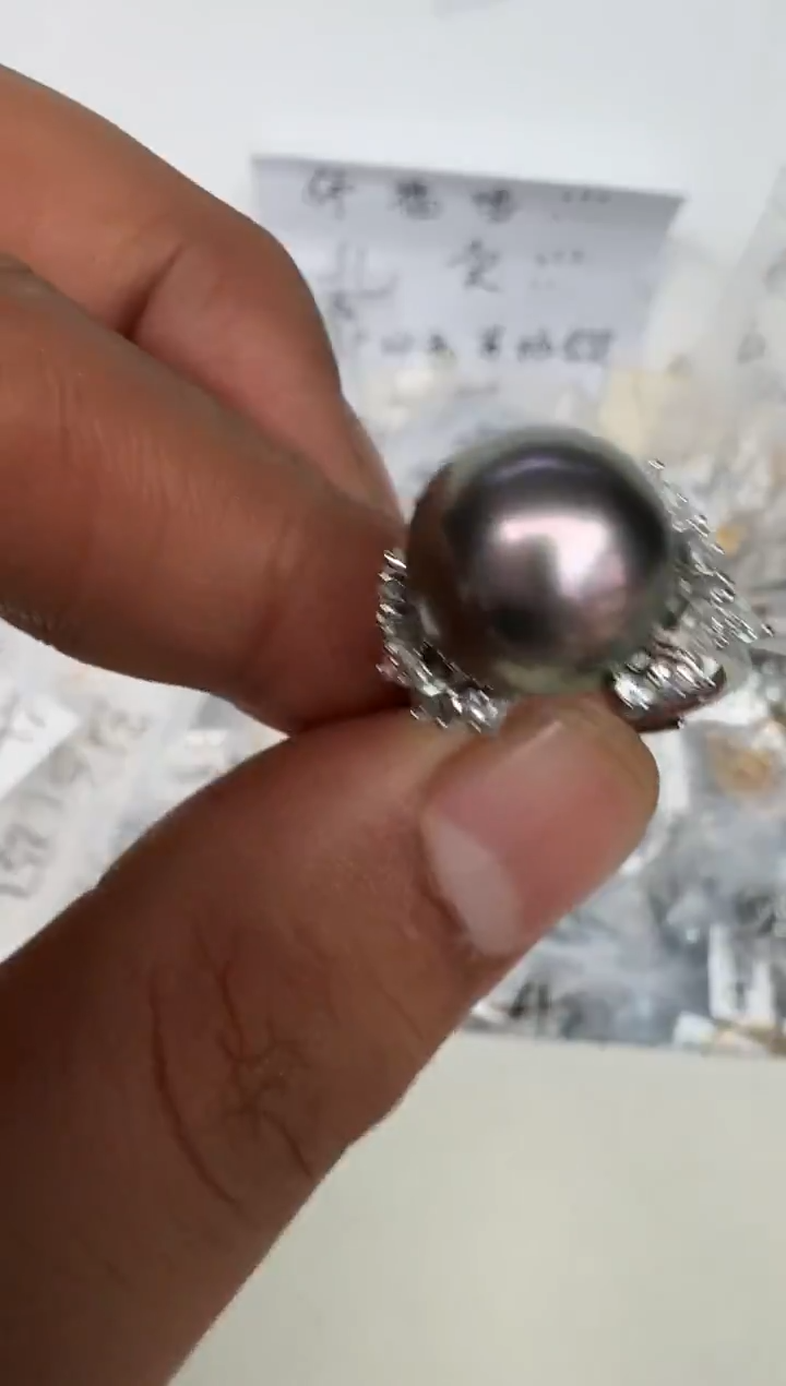 银S925镶嵌戒指海水珍珠戒指