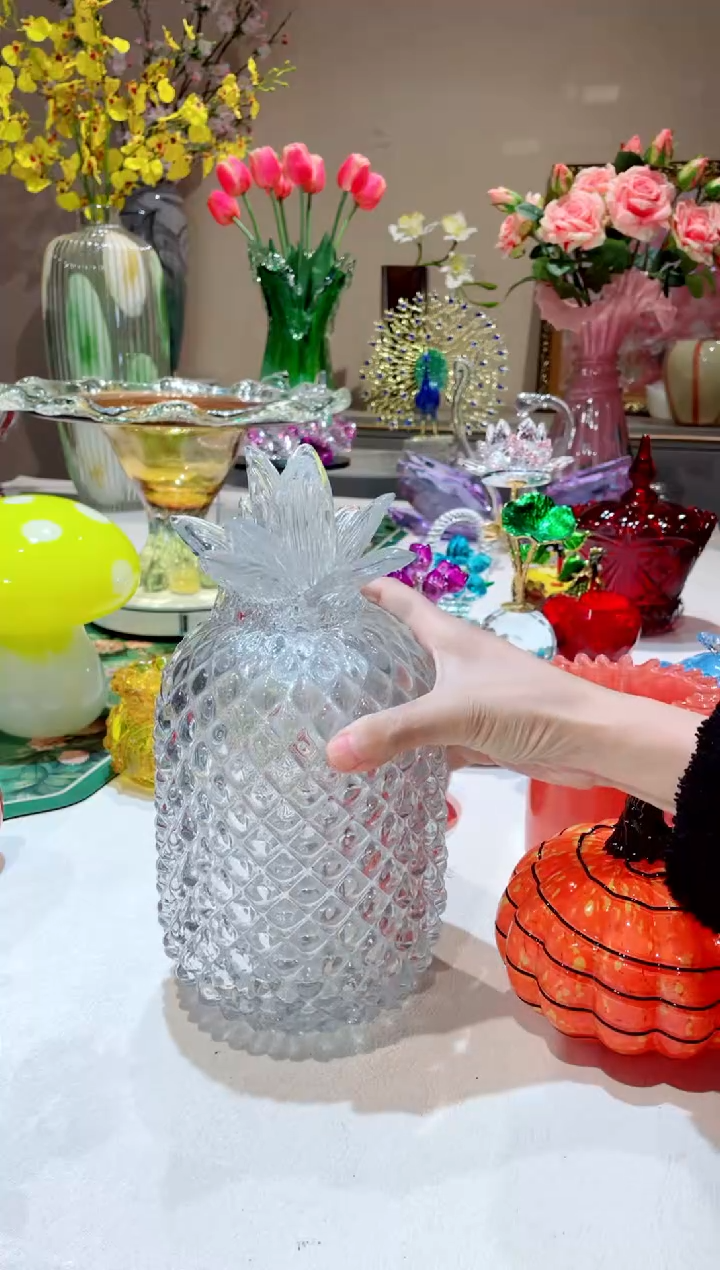 【闪购商品】琉璃手工艺品大号白色透明菠萝 微瑕