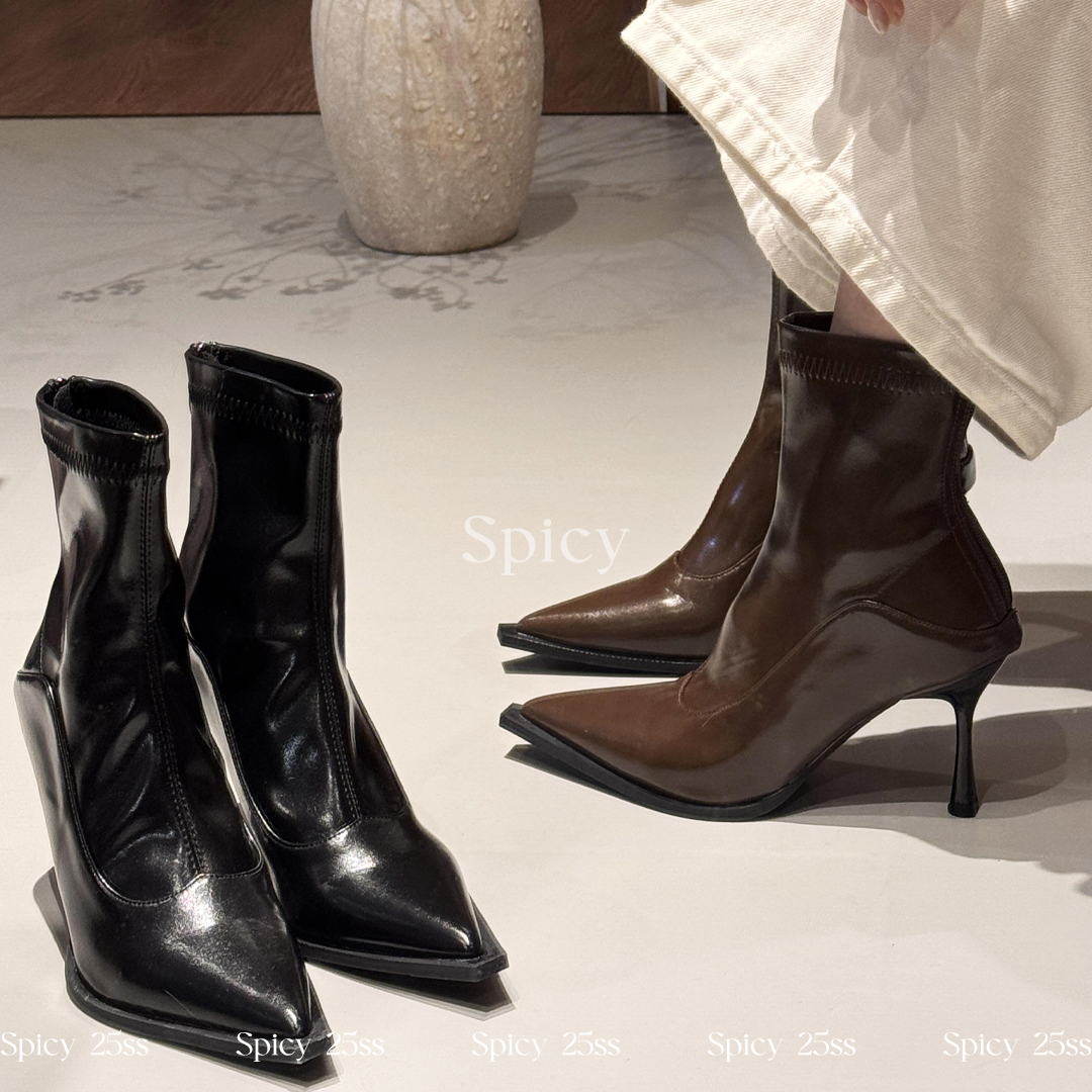 【Spicy直播间专属】脆皮黑巧|7cm细跟鞋增高靴子时装靴尖头女高跟