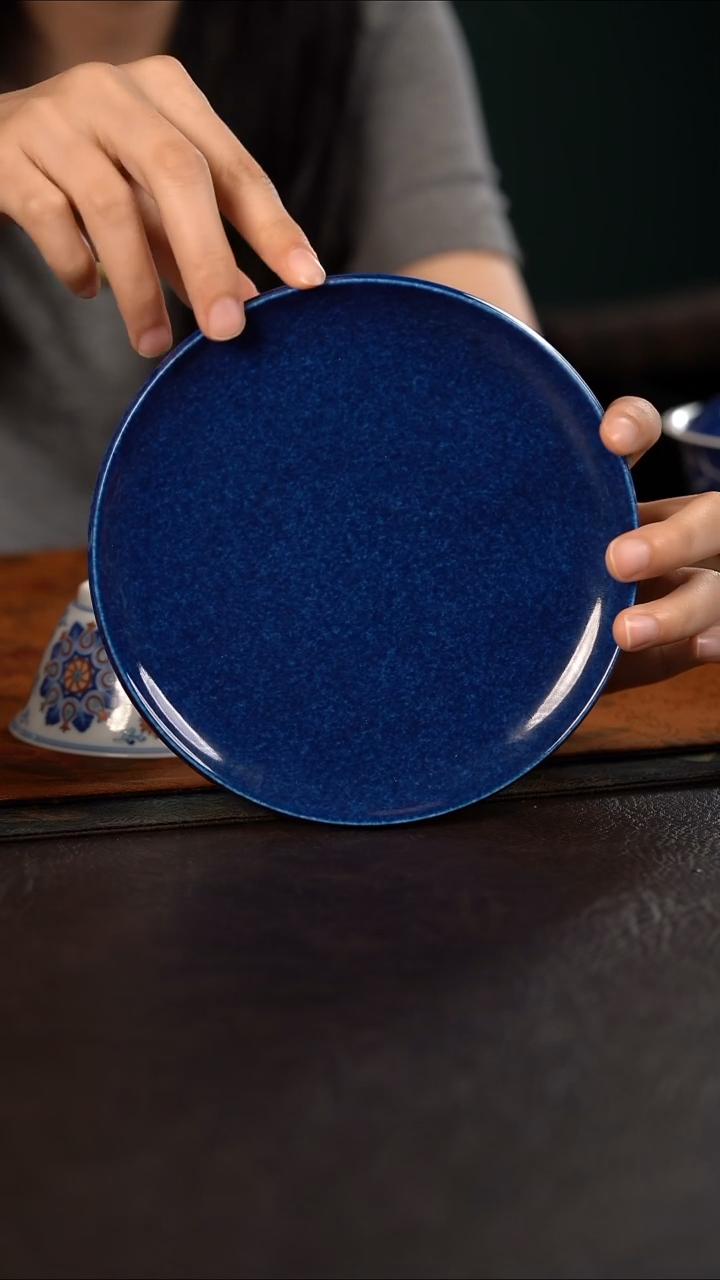 杯初蓝舍洒蓝纯色厚底壶承