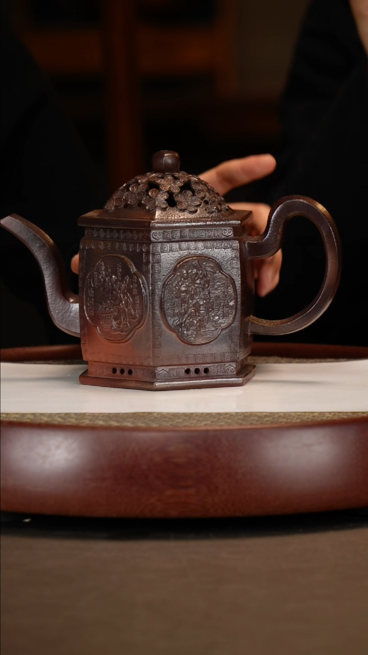 【闪购商品】紫砂茶壶红木柴烧六方宫灯+花开富贵+博古架