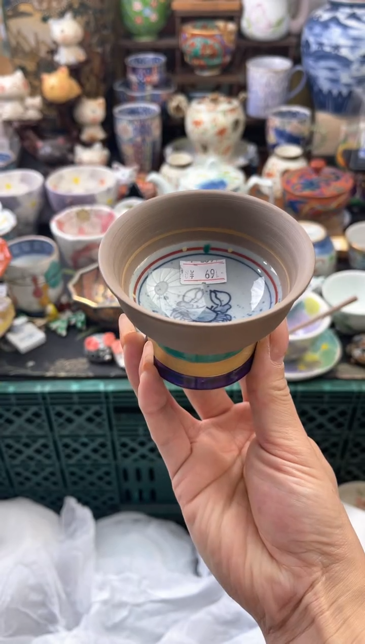 瓷片万古烧真字款高足陶胎螃蟹内绘