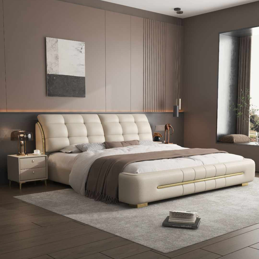 专利款轻奢真皮床现代卧室婚床双人床储物1.8m2米x2.2米大床