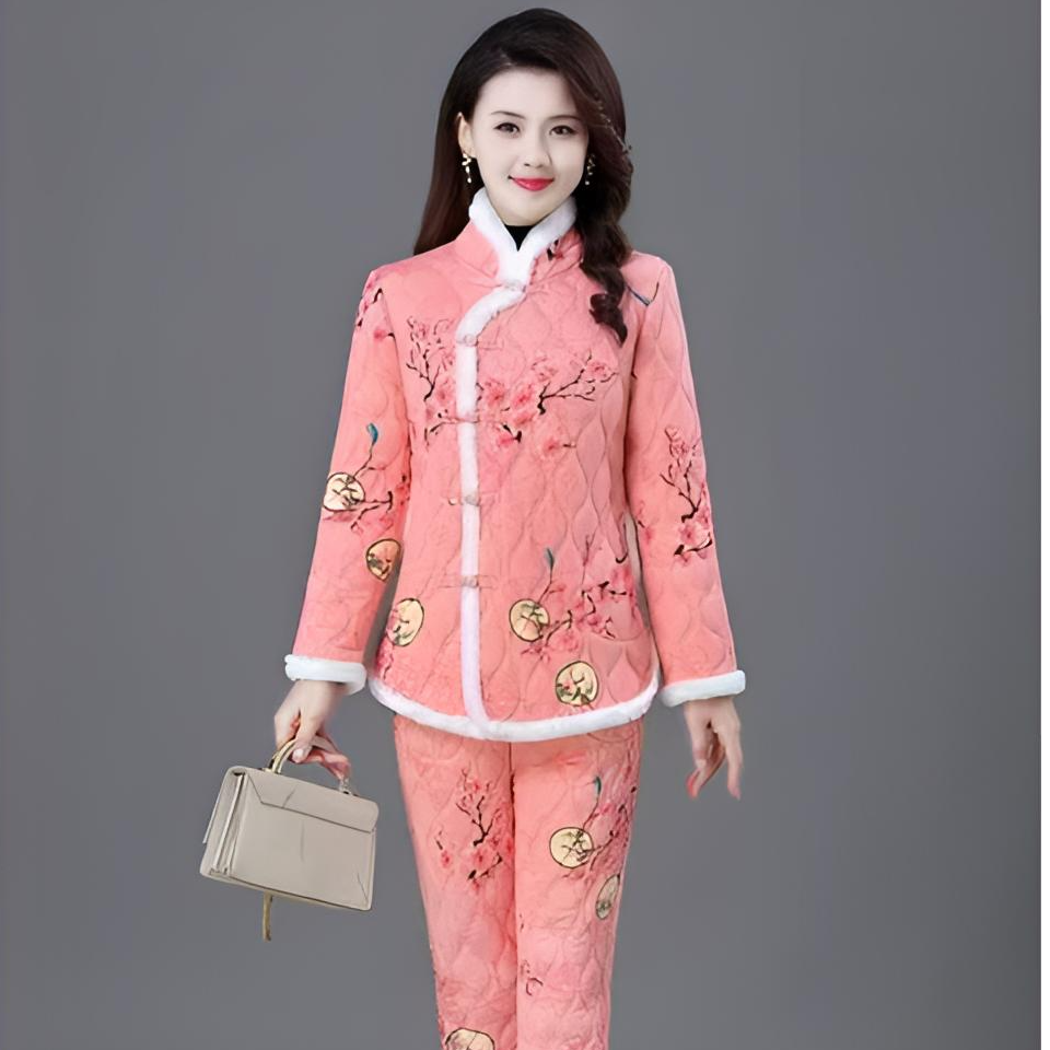 中国风棉服修身显瘦秋冬新款穿搭网红潮品加绒加厚棉衣棉裤两件套