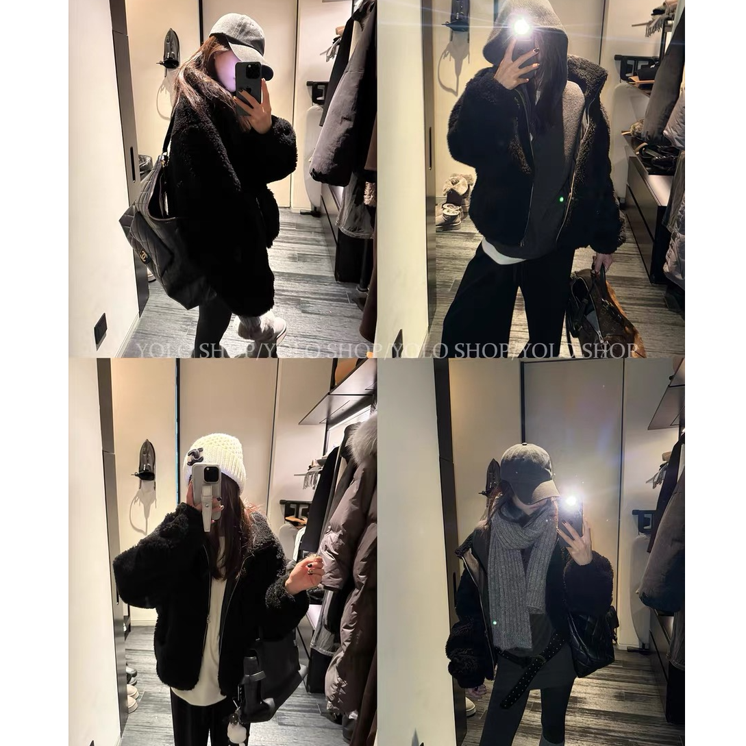 大美女【欧尼熊】羊羔绒外套！女神颗粒绒带帽短外套