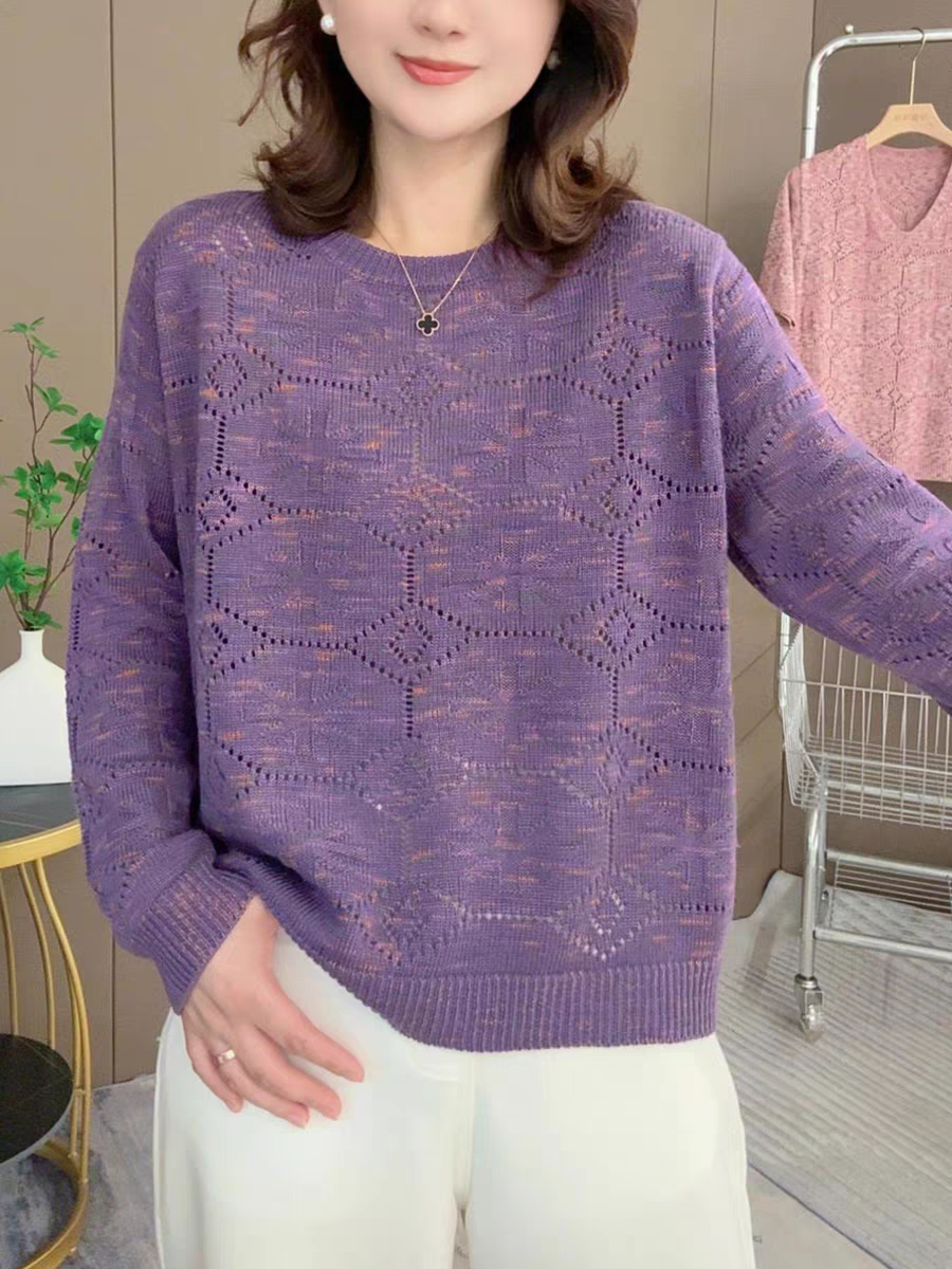 秋季新款时尚打底衫韩版套头百搭针织衫女圆领长袖宽松针织上衣