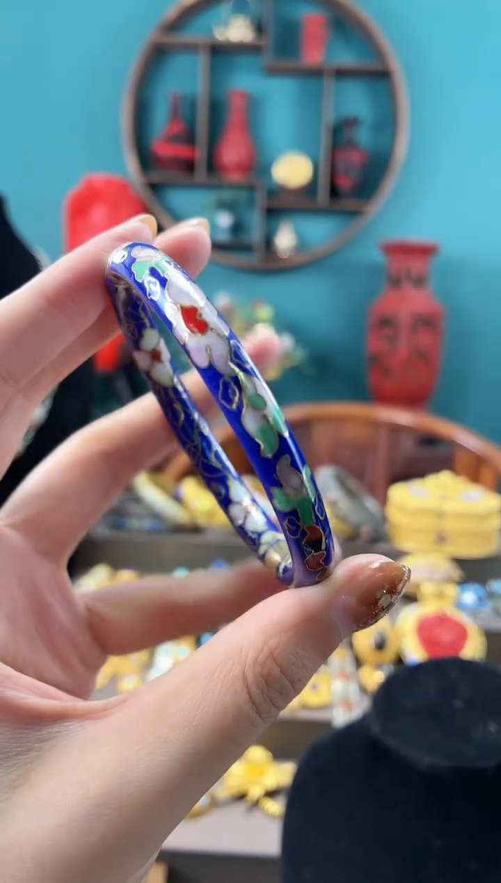 非遗手工景泰蓝开口镯子57-62宝蓝