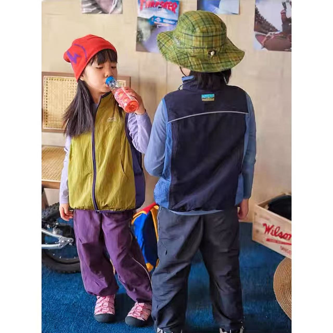 亲子款加绒山系风秋冬新款休闲无袖男童运动马甲T22-2592