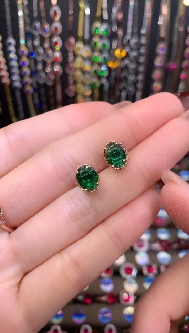 【闪购商品】透辉石耳饰银S925镶嵌玫瑰金