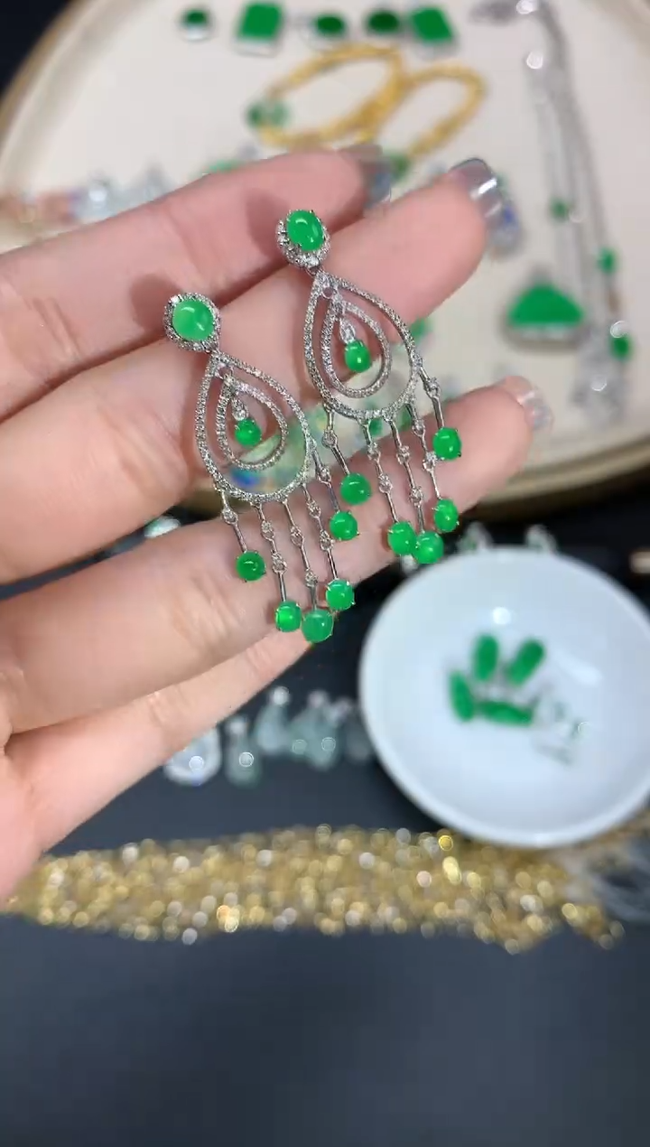 【闪购商品】翡翠耳饰18K金镶嵌耳饰A525|13800