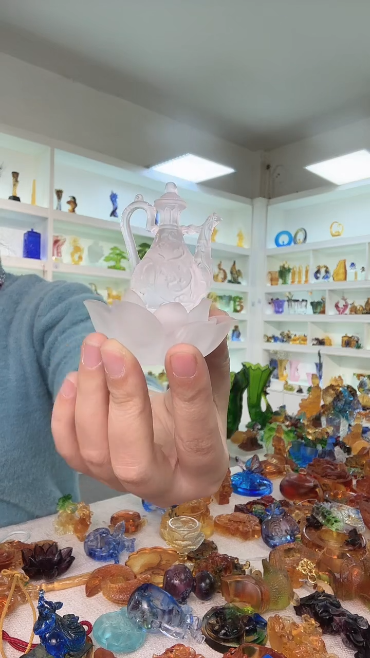 手工艺品琉璃指尖壶+莲花垫子