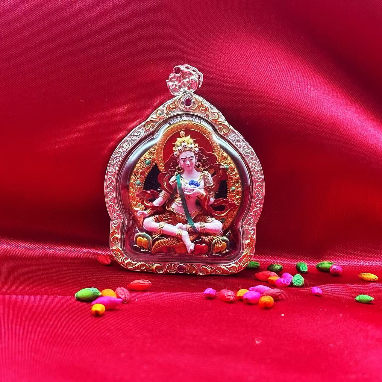 【止间擦擦】坠链925银树脂【益西措加】彩绘擦擦噶乌盒藏式擦擦