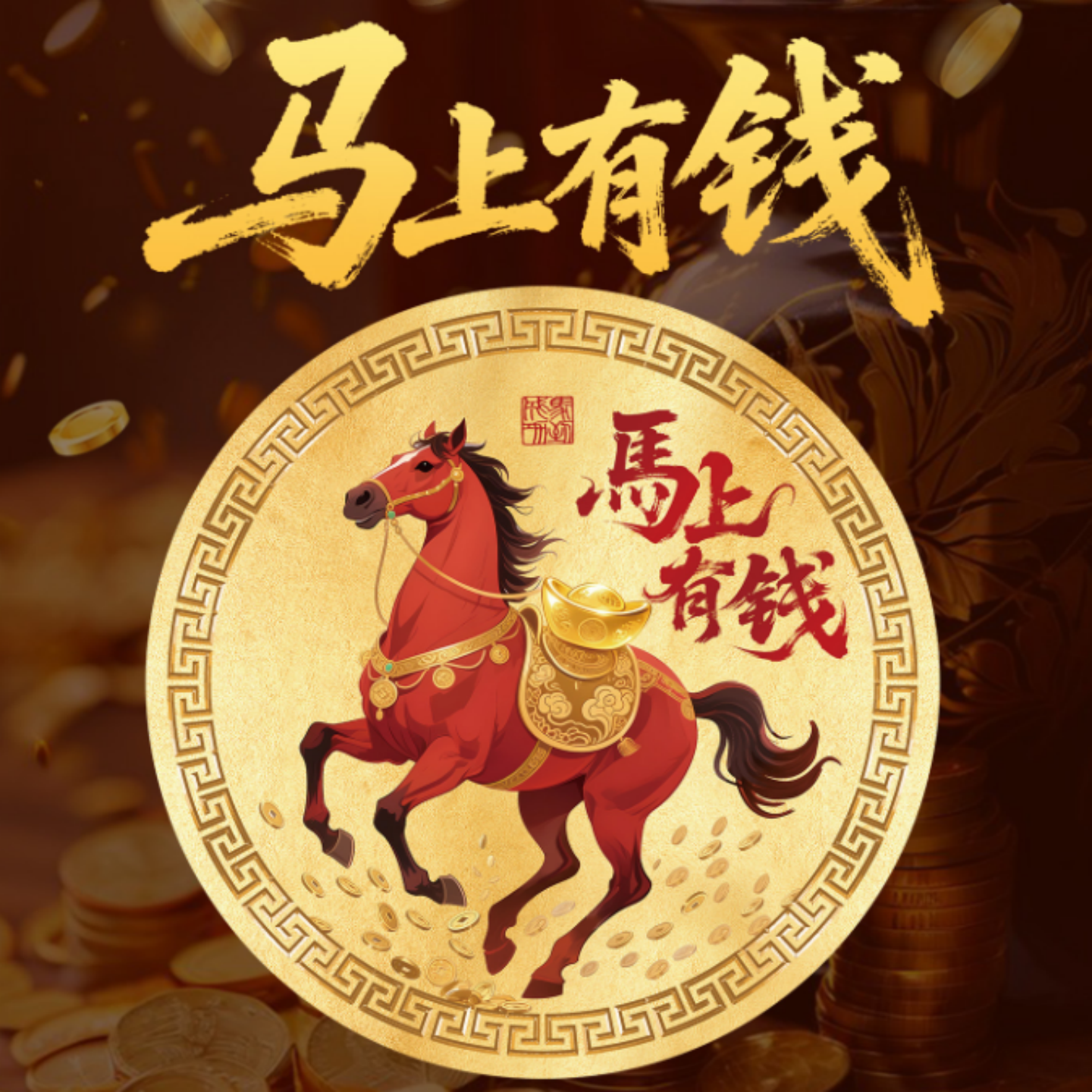 2026新款马上有钱手机贴纸招财生肖马贴画uv马年电脑汽车贴好彩头