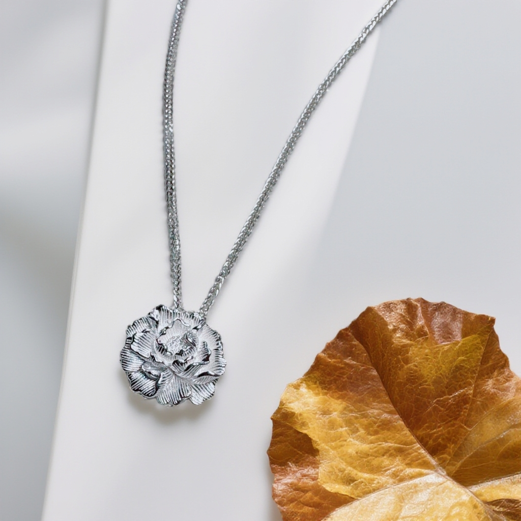 吊坠足银 项链精工气质时尚牡丹吊坠